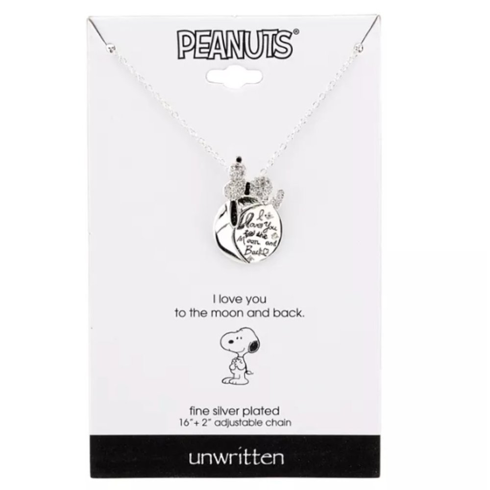 Snoopy "I Love You To The Moon" Plated Silver Crystal Pendant Necklace